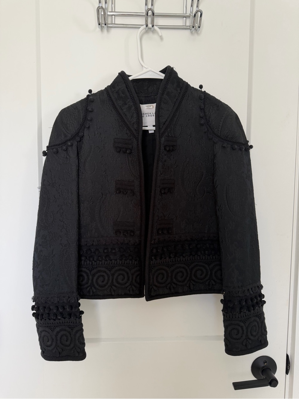Derek Lam Black Embroidered Pom-Pom Trim Military Jacket
